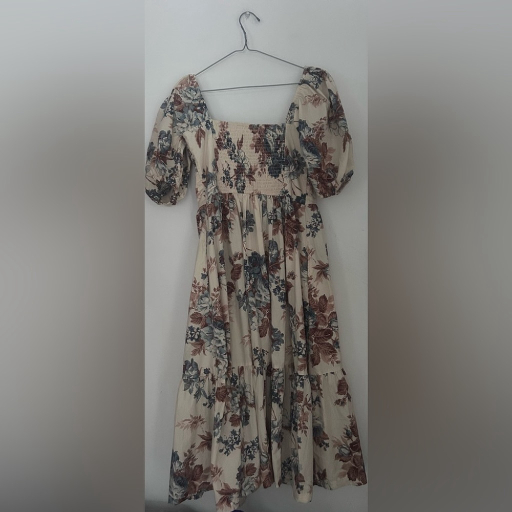 Abercrombie & Fitch The Emerson Poplin Puff Sleeve Midi Dress — Smocked Back m - Picture 9 of 14